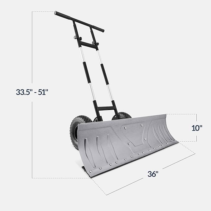 Best Choice Products 36in Galvanized Blade Heavy-Duty 2-Wheel Snow Pusher Hand Plow for Snow Removal w/Wheels, Adjustable Handle, Blade Angle - Silver