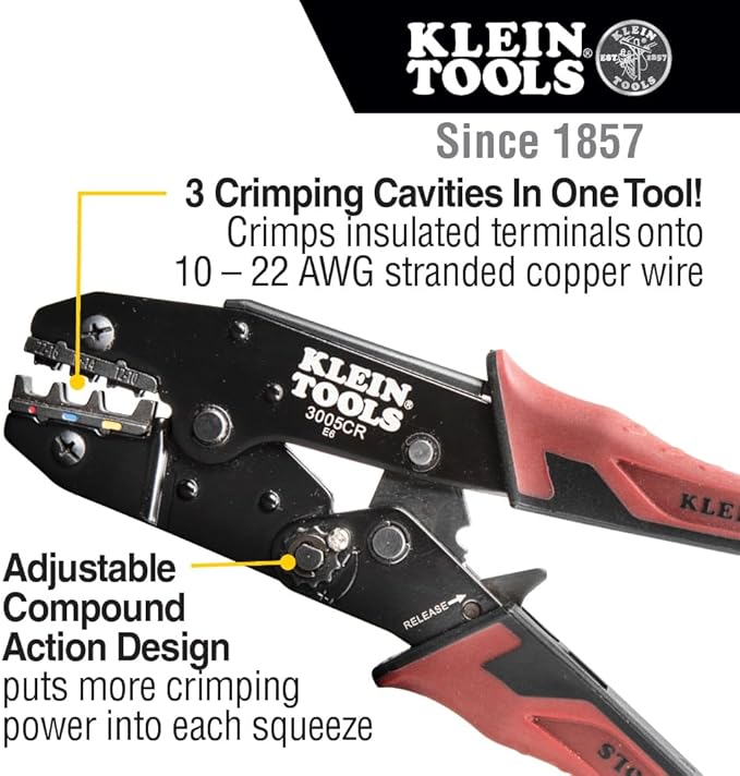 Klein Tools 80013 Wire Stripper / Ratcheting Crimper, Electrical Crimping Tool Kit with Automatic Wire Stripper and Ratcheting Insulated Terminal Crimper, 2-Piece