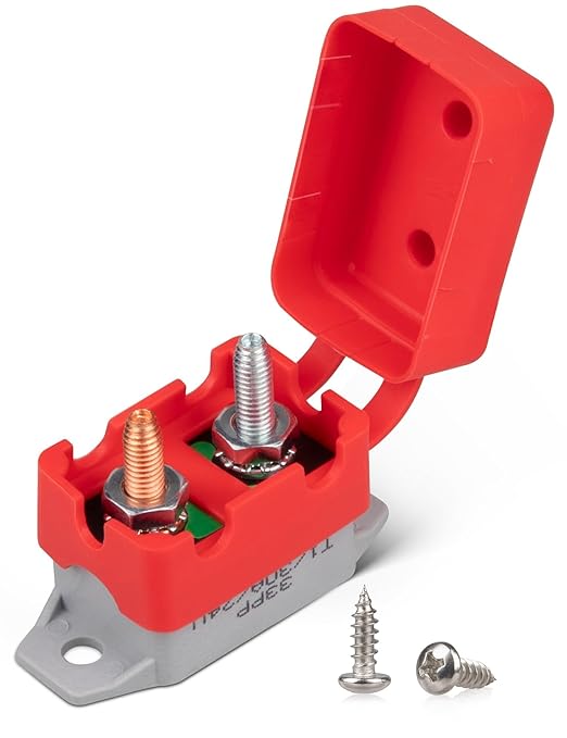 RED WOLF 30Amp Automatic Reset Circuit Breaker with Cover, DC 12V-24V Nylon Insulated & Anti-Rust Stud Type for Automotive Truck Camper RVs Solar Battery Chargers 1pcs