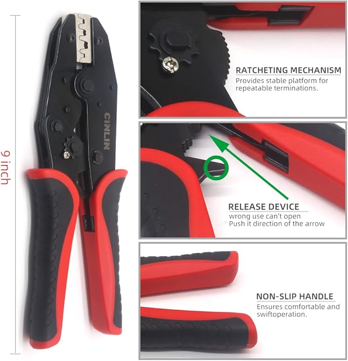 HS-03B Crimping Tool for Non-Insulated Open Barrel Terminals AWG 20-10 Ratchet Wire Crimper Tool,Wire Terminal Crimper, 2.8mm 4.8mm 6.3mm Male and Female Spade Connector Terminals Crimper