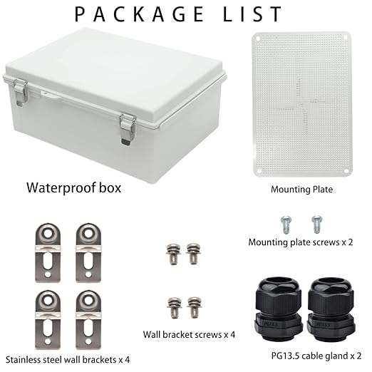 Outdoor Waterproof Electrical Box Junction Box Weatherproof IP67 ABS Plastic Enclosure Switch Router Project Box Electronics Enclosure with Mounting Plate Wall Bracket Grey 14.6"x10.6"x5.9"