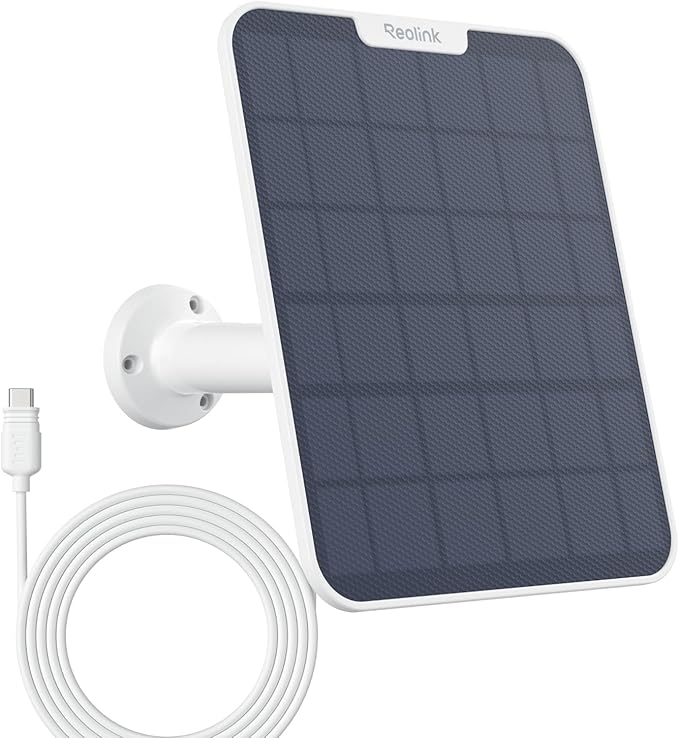 REOLINK 6W Solar Panel White, Non-Stop Solar Power Supply for All Wireless Battery Camera, Trackmix/Argus PT/Go PT Ultra, Waterproof, Adjustable Mount, 4 Meters Cable(Only Use for Battery Cameras)