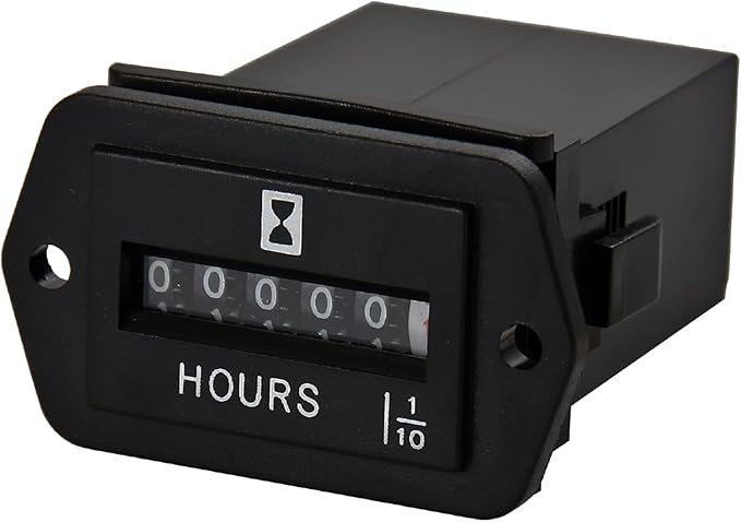 Jayron JR-HM002 DC 6-80V Snap in Mechanical Hour Meter for DC Powered Equipment Such as Fork Lifts,Golf Carts,Generator,ATV,Lawn Mower,Floor Care Equipment,and Any Other Battery Powered Equipment