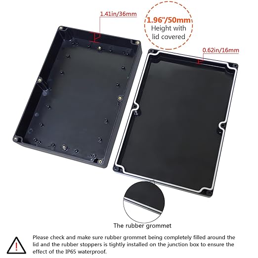 LeMotech Electrical Box ABS Plastic Project Box IP65 Waterproof Junction Box Project Case Universal Enclosure for Electronics Black 10.3X 7.1x 2.3 inch (263x182x60mm)（Pack of 1