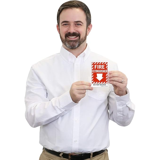 SmartSign "Fire Extinguisher - Do Not Block" Label with Down Arrow | 3.5" x 5" Laminated Vinyl