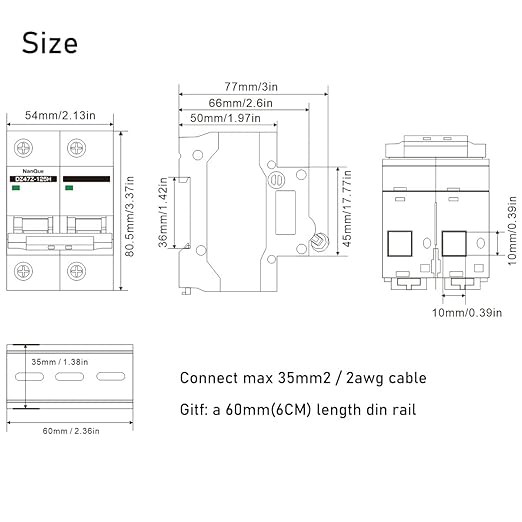 DC Circuit Breaker 36V to 250V Large Current Max 150A Black Color DIN Rail Mounting 2 Poles Thermomagnetic Short Circuit Overload Protector Solar Panel Battery Switchs (100A)