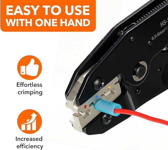 Crimping Tool for Heat Shrink Connectors, Amliber Ratcheting Wire Crimper Tool - Crimping Pliers - Electrical Crimping Tool AWG22-10 For Insulated Nylon and Wire Connectors