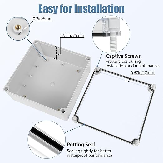 LeMotech Junction Box IP67 Waterproof Dustproof Electrical Box Project Box DIY Enclosure Gray with Transparent Clear Cover, External Size 7.9x7.9x3.7in (200x200x95mm)