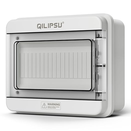QILIPSU 9 Way DIN Rail Circuit Breaker Box UL94-V0 PC/ABS IP65 Waterproof Distribution Enclosure with Longer Bus Bars for Indoor Outdoor and Solar Use