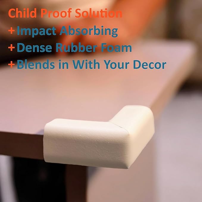 8-Pack Corner Protectors Baby Proof, Furniture Corner and Edge Safety Bumpers, Soft Rubber Foam Cushion Covers, 3M Taped Corner Guards, Baby Child Proofing Pads, Table Corner Protectors, White