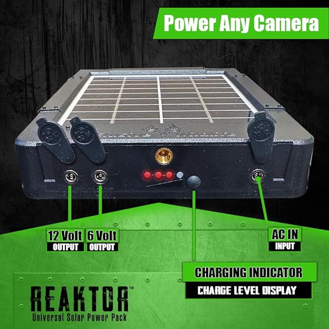 Elusive Wildlife Reaktor Universal Solar Power Pack for Security Camera, Trail Camera, Game Camera Compact Solar Panel with Rechargeable Battery & Mounting Bracket for Hunters 3 watt Panel, 12V, 6V