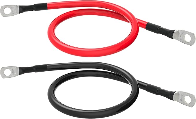 8 AWG Battery Cable 8 Gauge Power Inverter Cables with 5/16 Inch Lugs Both Ends for Solar Boat Marine RV Car 2 Pack (1FT)