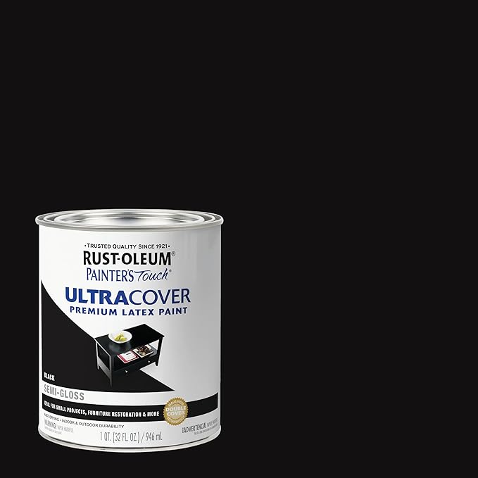 Rust-Oleum 1974502 Painter's Touch Latex Paint, Quart, Semi-Gloss Black 32 Fl Oz (Pack of 1)