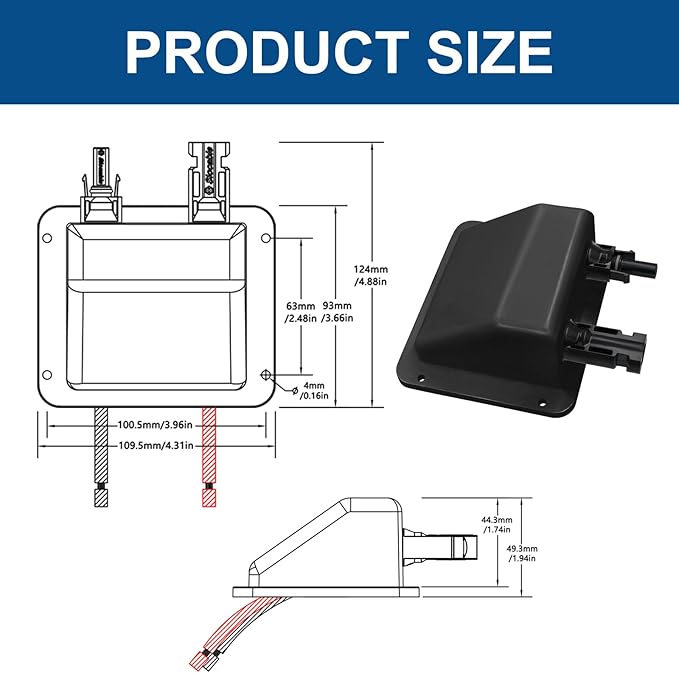 Solar Cable Entry Gland, 1FT 10AWG Soft Solar Extension Cable and Connector, UV Resistance Dual Cable Entry Housing on Rv, Boat, Camper (30cm, Black)
