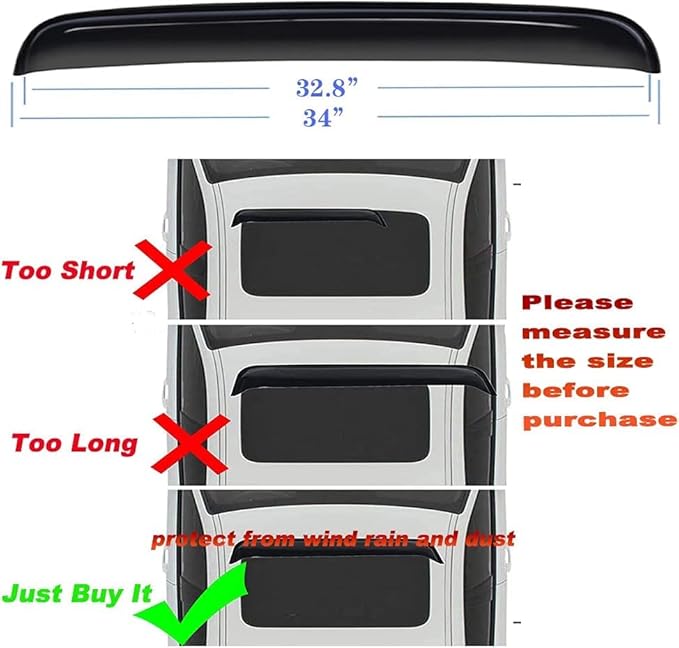 34inch Universal Shatterproof Sun Rain Guard Rainroof Wind Deflector,Tape On Dark Smoke Tint Auto Moonroof Window Visor Fit For The Sunroof Which Is Not Wider Than 32.8",Rainy Weather Protection RN88