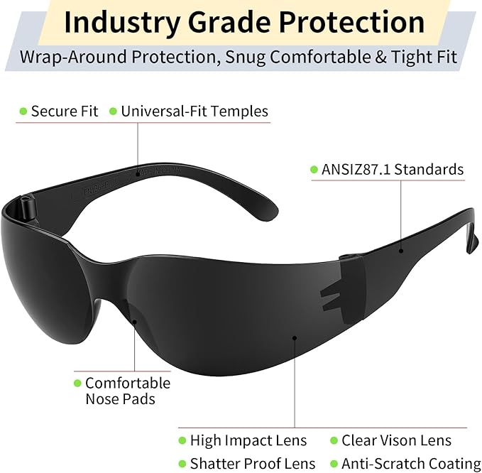 10 Pack Clear Safety Glasses for Men Women, ANSI Z87.1 Certified Scratch & Impact Resistant Wrap Around Lens