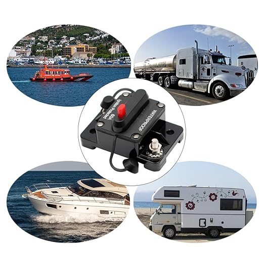 60A Circuit Breaker, 12V-48V DC Manual Reset Waterproof Breaker Switch for Automotive/Boat/ATV/Trailer, Trolling Motor, Stereo Audio, Battery & Solar Systems Inline Fuse (1-CB5-60A)