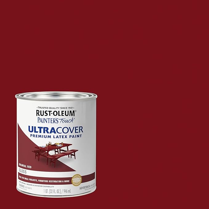 Rust-Oleum 1964502 Painter's Touch Brush Enamel Paint, Gloss Colonial Red, 32 Fl Oz (Pack of 1)