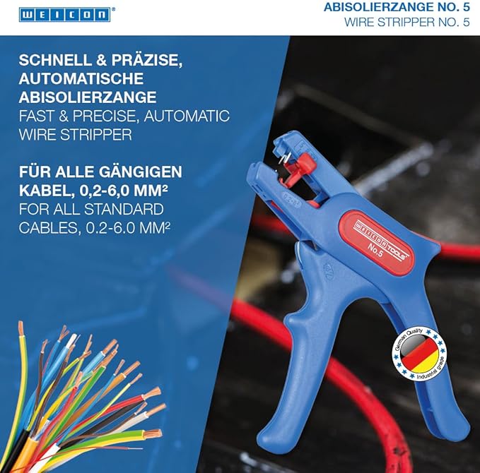 WEICON TOOLS Wire Stripper No. 5, automatic wire stripper 0.2-6 mm², wire stripper with side cutter up to 2 mm