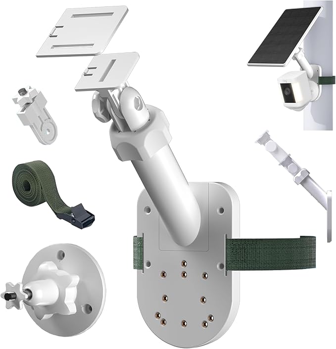 Wall Mount for Cameras and Solar Panels, 2-in-1 Pole Mount Compatible with Ring Stick Up& Spotlight, Blink, Eufy, Arlo, Wyze, Solar Panel and Cam, with 1/4"-20 Screw Hole, Adjustable Angle - White