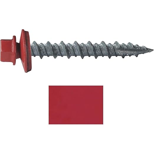 Metal ROOFING SCREWS: (250) 10 x 1-1/2" Crimson Red Hex Head Sheet Metal Roof Screw. Self starting metal to wood siding screws. EPDM washer. Colored head