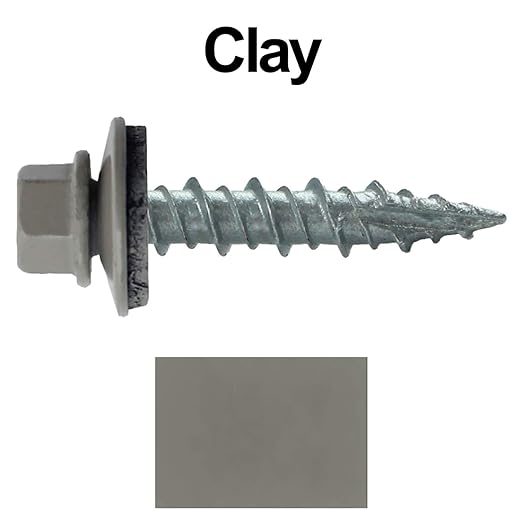 Metal Roofing Screws: (250) 10 x 1 Clay Hex Head Sheet Metal Roof Screw. Self Starting Metal to Wood siding Screws. EPDM Washer. Colored Head