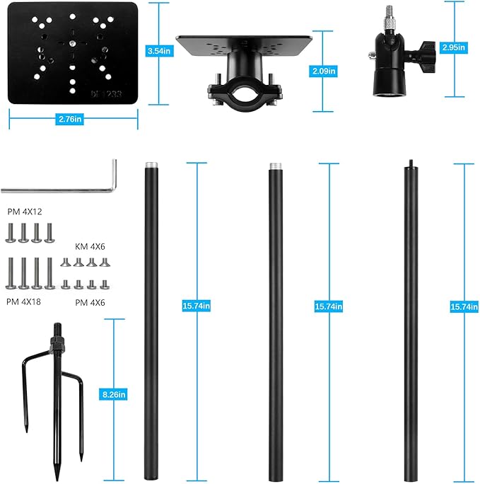 HOLACA 31.49 or 47.24 inch PTZ Camera Ground Stake Mount Stand with Solar Panel Mount for AOSU SEHMUA Cinnado Tapo Reolink Cameras and Solar Panels Ground Stake Bracket