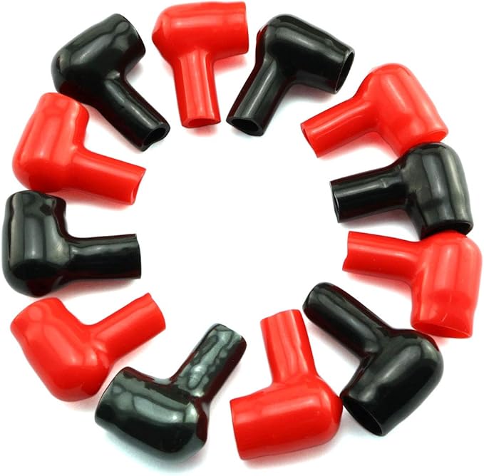 HJ Garden 12pcs Battery Terminal Boots Covers Insulating Protector Cable Lug Caps Insulating Covers Replacement Tools Red/Black 10x6mm
