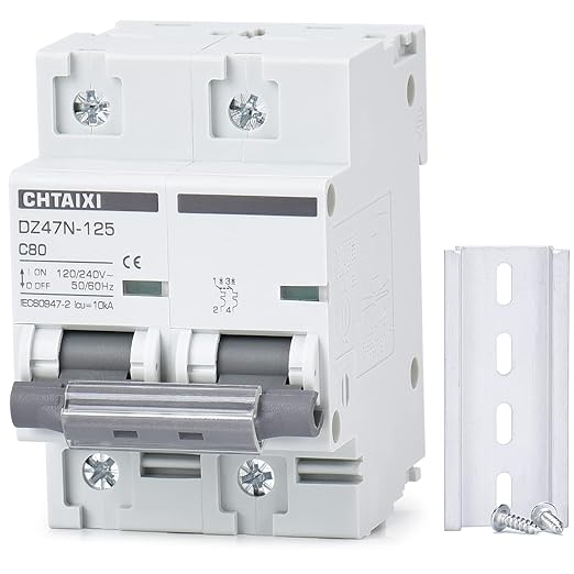 AC Miniature Circuit Breaker, 80 Amp 120V/240V 2 Pole DIN Rail Mount Circuit Breaker, Thermal Magnetic Trip, Solar AC Disconnect Switch MCB 2P C80