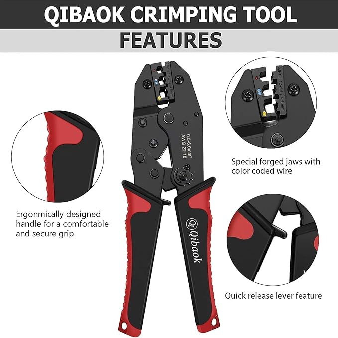 Wire Crimper Tool Qibaok Ratcheting Insulated Wire Terminal Connectors Crimping Tool for AWG22-10
