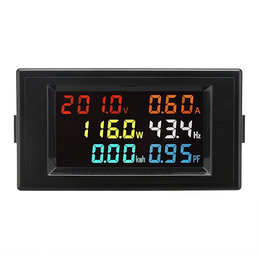 DROK AC Meter, AC 80-300V 100A Voltage Current Power Factor Frequency Electric Energy Monitor Ammeter Voltmeter Multimeter Tester 110V 220V Digital Color LCD Volt Amp Watt Detector Reader Panel