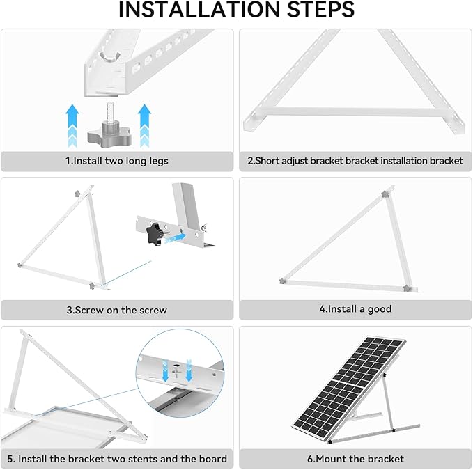 45in Adjustable Solar Panel Tilt Mount Brackets, Anodizing Foldable Tilt Legs, Support 100 200 300 400 Watt Solar Panels 1-2Pcs, Solar Panel Stand for Roof, Off-Grid, RV and Boat
