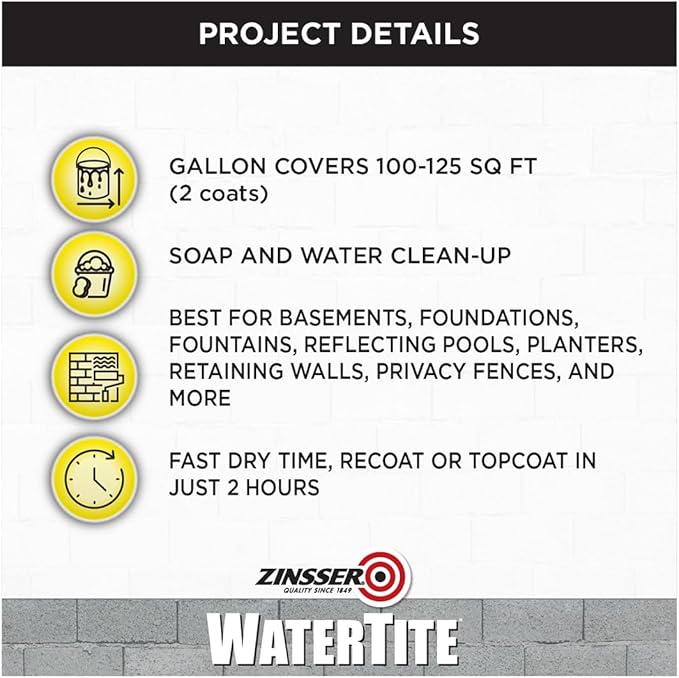 Zinsser 270267-2PK WaterTite LX Ultra Waterproofing Paint, Gallon, White, 2 Pack