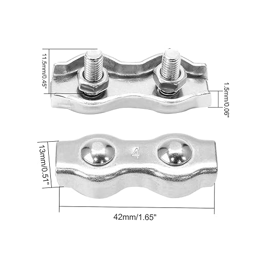 10 Pcs M4 Stainless Steel Duplex Wire Rope Clips, Duplex Double Bolt Cable Clamp for 1/8 Inch Diameter Wire Cable