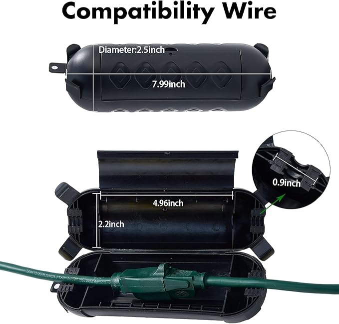 6Pack Outdoor Extension Cord Cover, IP44 Waterproof Extension Cord Protector for Outdoor Connections, Weatherproof Safety Box for Holiday Lights, Garden Tools & Outdoor Appliances, Black