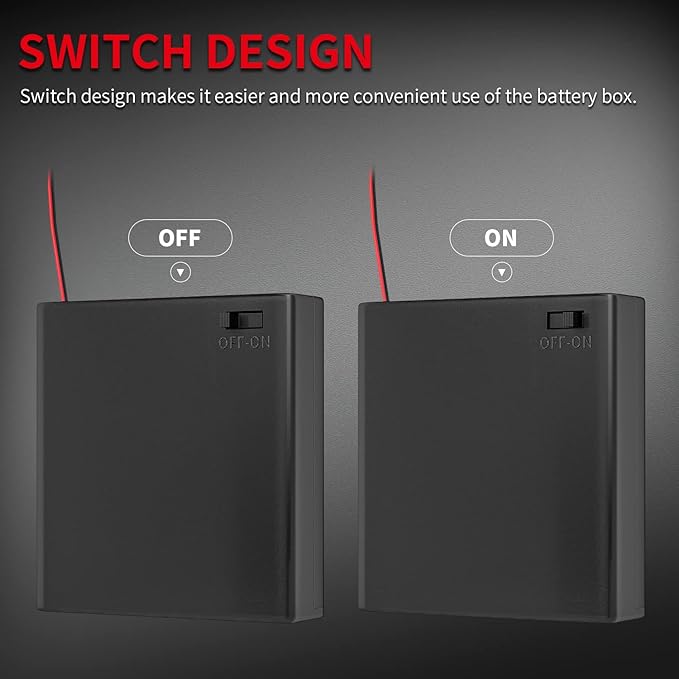 DAIERTEK 4 AA Battery Holder with Switch 6V Battery Case Holder with Cover 4 Slots 1.5V AA Battery Storage Box with Wires Battery Connector -3pcs
