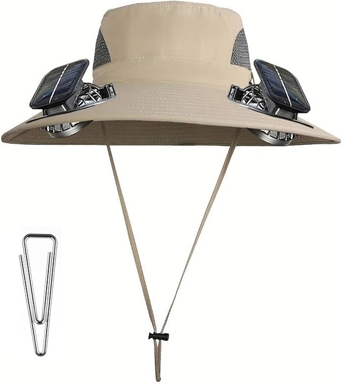 Solar Fan Hats for Men Removable Wide Brim Sun Hat Outdoor Hats with 2 Fans Built in Sun Protection Fishing Hat