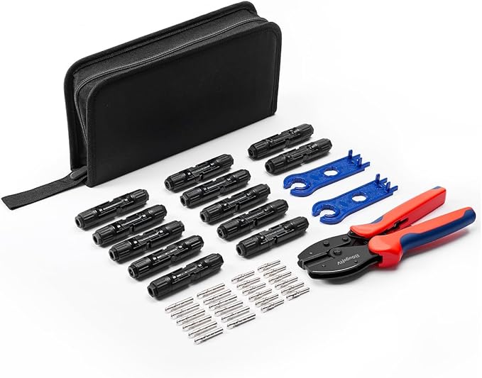 BougeRV Solar Crimper Tool Kit - Crimper, 12 Pairs Connectors, 2 Spanner Wrench for 14-10 AWG Solar Panel Cable Wire Crimping PV Assembly and Installation