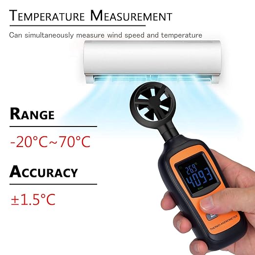 Digital Wind Speed Meter Anemometer,Handheld Air Flow Velocity Meter for Measuring Wind Speed/Temperature with 4 Digit Color Screen,for Shooting, HVAC, Drone Flying,Windsurfing, Sailing, Surfing