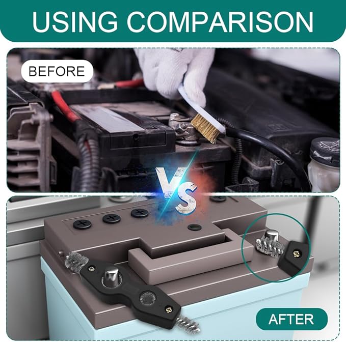 4 in 1 Car Battery Cleaning Brush, Battery Terminal Cleaner, Anti-Rust Car Terminals Machine Parts Cleaning Tool with Steel Wire, Auto Post Cleaner Brush Tool Fit for Vehicle & Marine (Black)