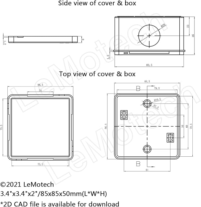 LeMotech Junction Box, ABS Plastic IP55 Water Resistant and Dustproof, Universal Electrical Enclosure, Outdoor and Indoor Project Box, 3.4" x 3.4" x 2", White (Pack of 2)