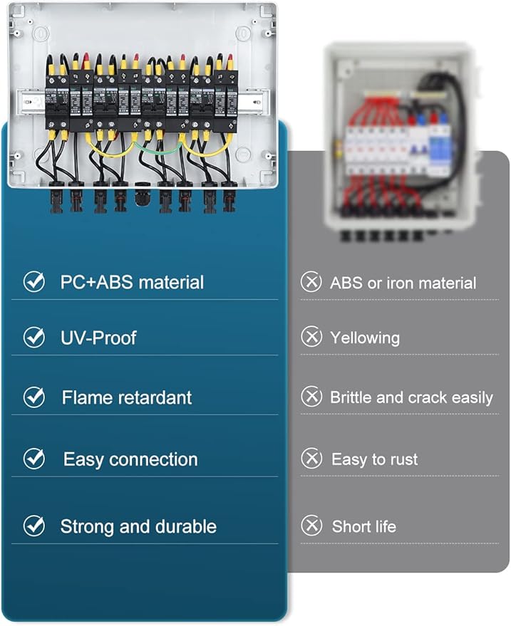 DIHOOL Solar Disconnect Switch 40Amp DC Circuit Breaker with Surge Protector PV Combiner Box for Solar Panel 4 in 4 Out 1000V