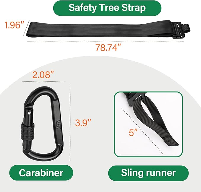 Quick-Connect Tree Strap for Hunter Safety System, Climbing Tree Stand Hunting Harness Belt with Safety Carabiner, Outdoor Hunting Equipment Accessories