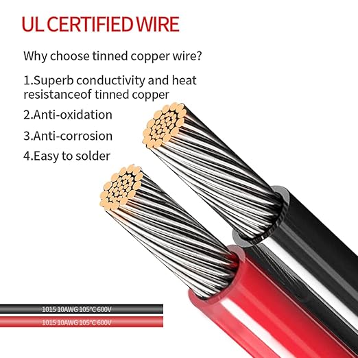 2FT 10AWG SAE Battery Connectors Extension Cord Cable with 5 Fuse Compatible with Solar Generator Battery Charger,SAE to O Ring, for Solar Accessories