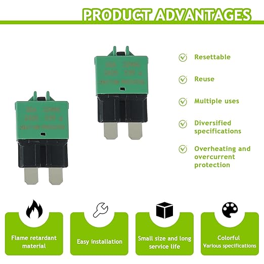 30A DC 12V-32V Manual Reset Circuit Breaker ATC/ATO Low Profile T3 Mini Blade Fuses Breakers for Car Trucks Marine Boat RV Solar and More,2 Pack