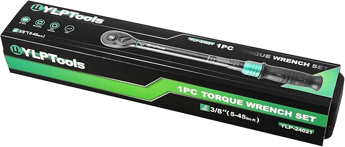 3/8-Inch Drive Click Torque Wrench, 5–45 ft-lb (6.8–61 Nm), ±3% Accuracy, 90-Tooth Ratchet, Dual-Direction, Chrome Vanadium Steel, Includes Storage Case