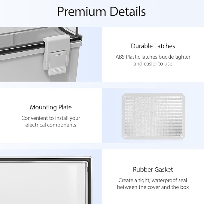 Electrical Box IP65 Waterproof ABS Plastic Enclosure Outdoor and Indoor Project Box Hinged Clear Cover with Mounting Plate Wall Brackets, Outer Dimension 15.7"x 11.8" x 7.1", Grey