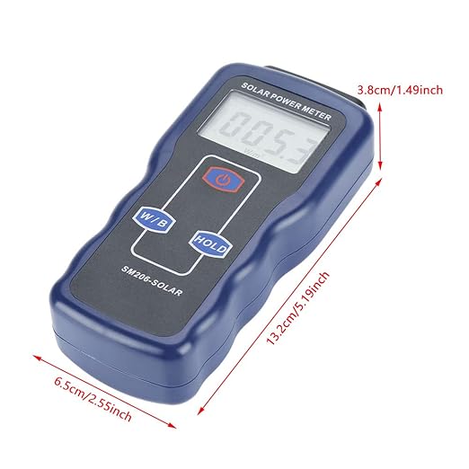 Solar Power Meter, Digital Solar Power Meter Sun Light Radiation Measuring Testing Instrument for Solar Radiation Measurement, Solar Energy Research, Meteorology,