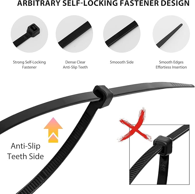 Zip Ties 8 inch, 100 Pack Heavy Duty Black Zip Ties with 80 lbs Tensile Strength, Self-Locking Nylon Cable Ties,Wire Ties for indoor and outdoor use.