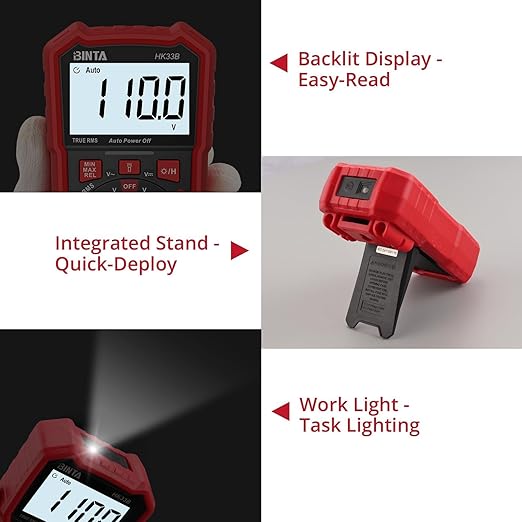 BINTA Digital Multimeter 2000 Counts with AC/DC Voltage, 1.5V/3V/9V Battery Tester Ohm Volt Amp Meter, Multimeter Tester with NCV, Temperature, Diode Measuring for Automotive Home Industrial
